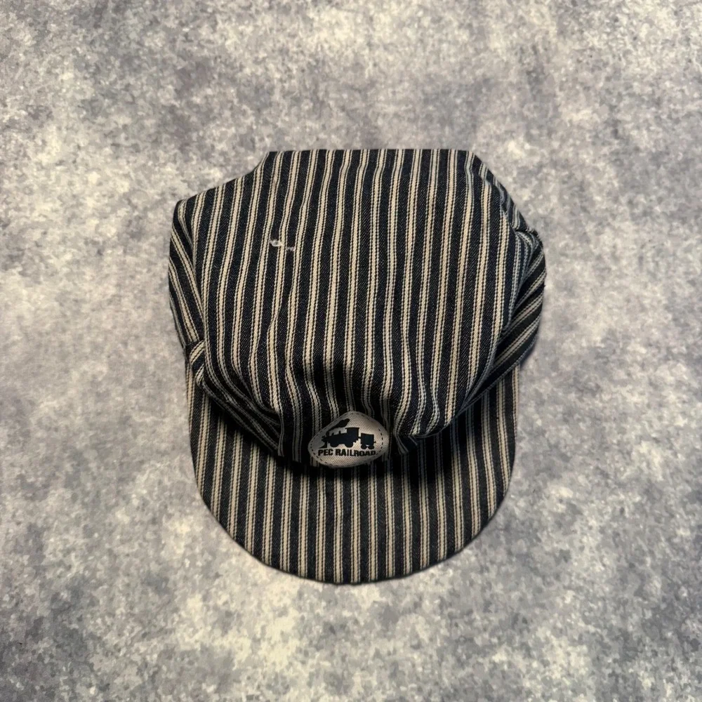 Vtg PEC Railroad Kids Conductor Hat Hickory Stripe Engineer Cap Train